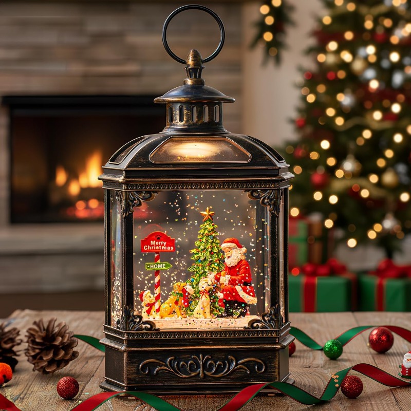 Snow Globe Musical - Christmas Snow Globe Lantern with Santa