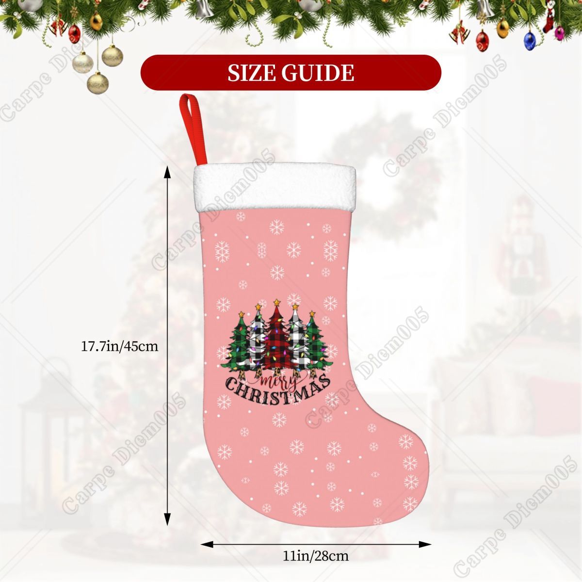 Pink Snowflakes Christmas Tree - Christmas Stocking Hanging avis et prix