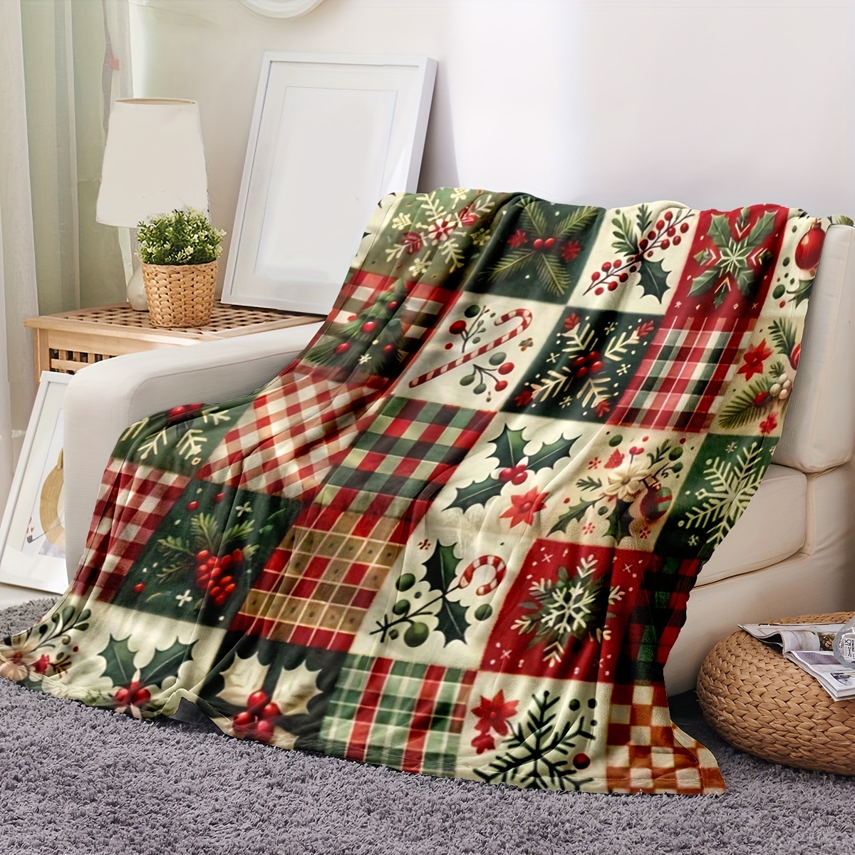 Festive Patchwork Throw Blanke - Christmas Throw Blanket avis et prix