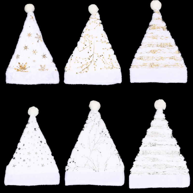 White Plush Christmas Hat Gold - Santa Hat Plush avis et prix