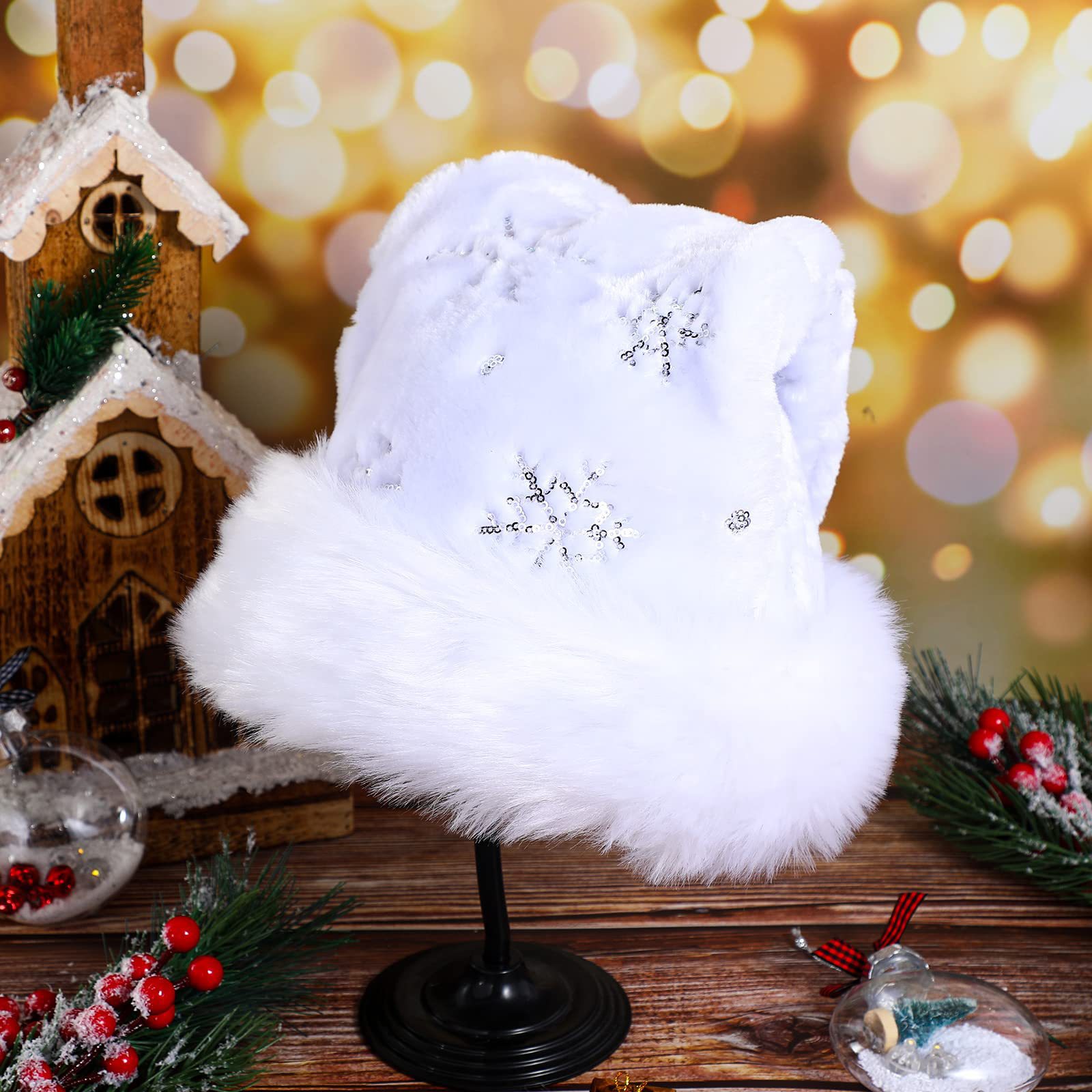 White Plush Christmas Hat Gold - Santa Hat Plush avis et prix