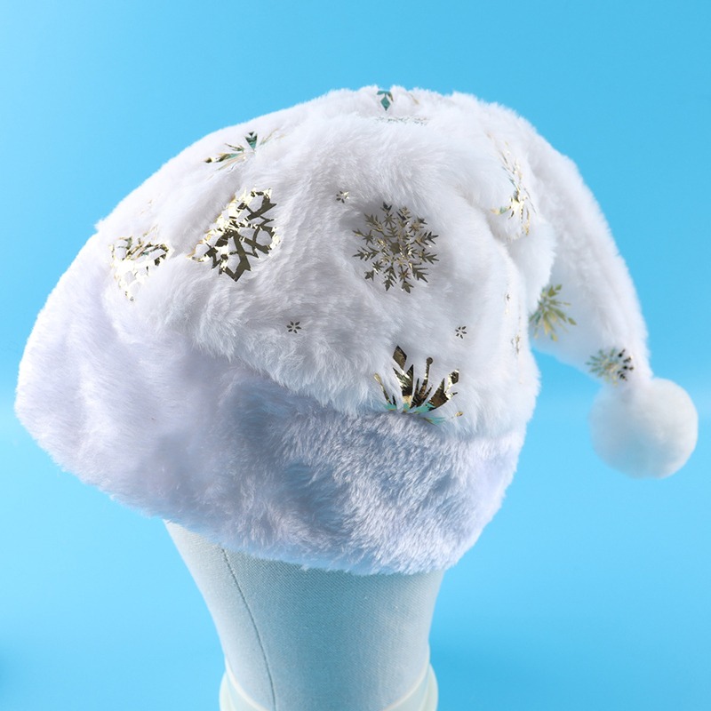 White Plush Christmas Hat Gold - Santa Hat Plush avis et prix