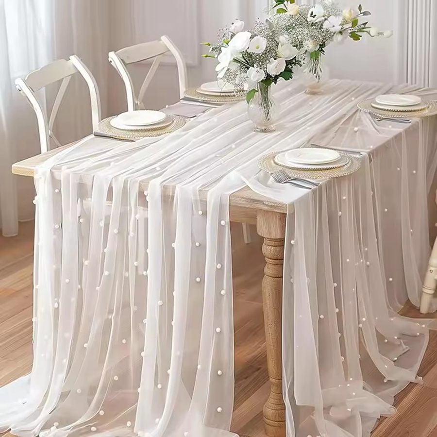 300x80cm Pearl Sheer Tulle Tab - Christmas Table Runner avis et prix