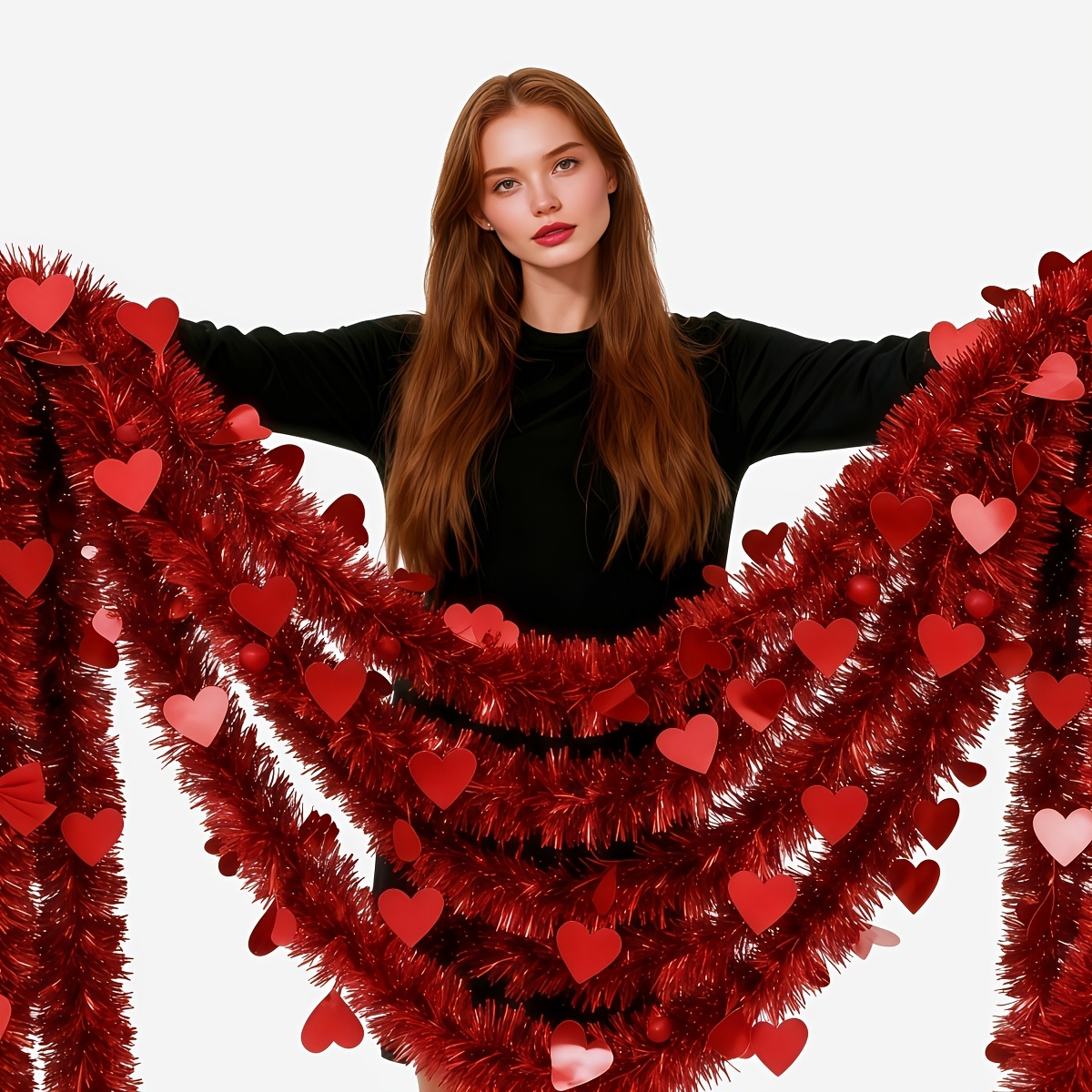 3pcs Red Heart Plastic Tinsel  - Tinsel Garland Decoration avis et prix