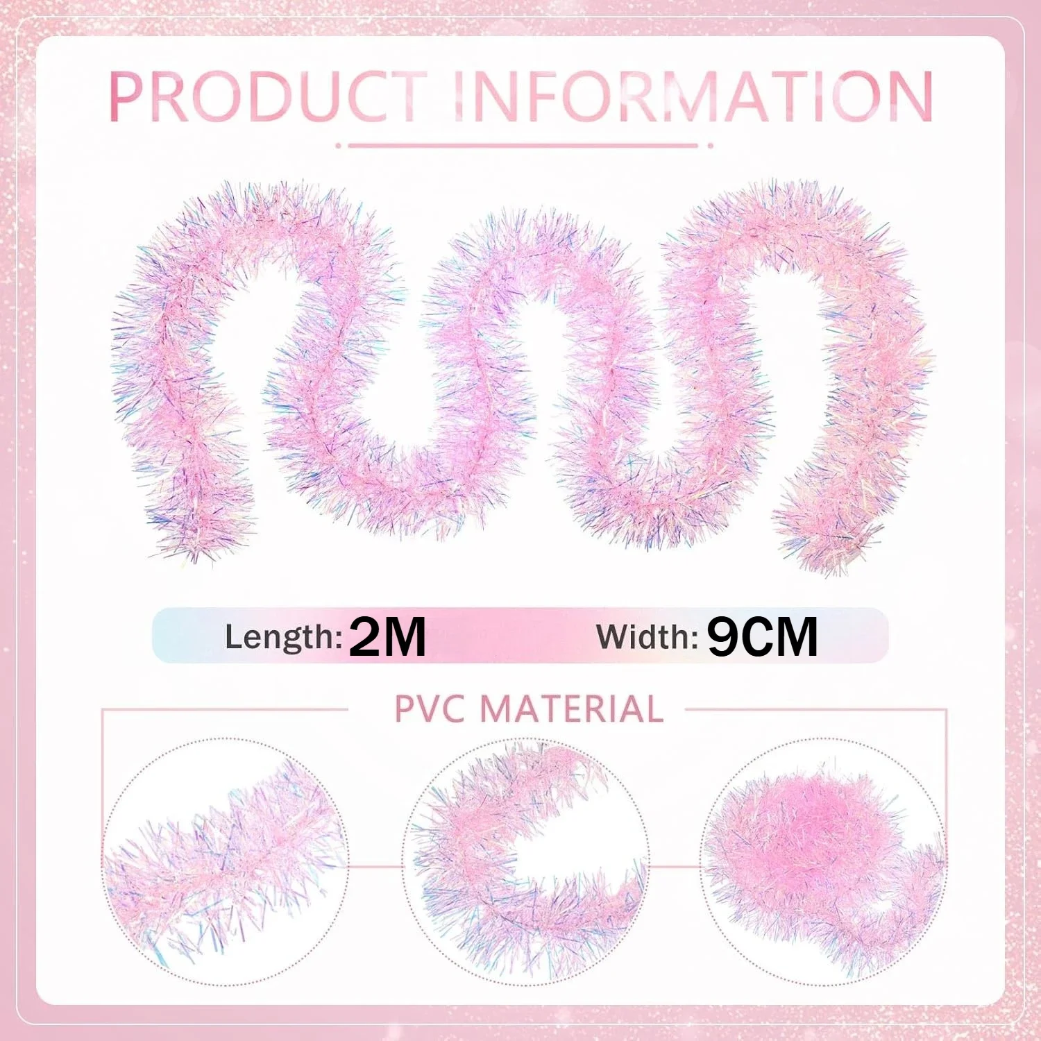 2M Pink Christmas Tinsel Garla - Tinsel Garland Decoration avis et prix
