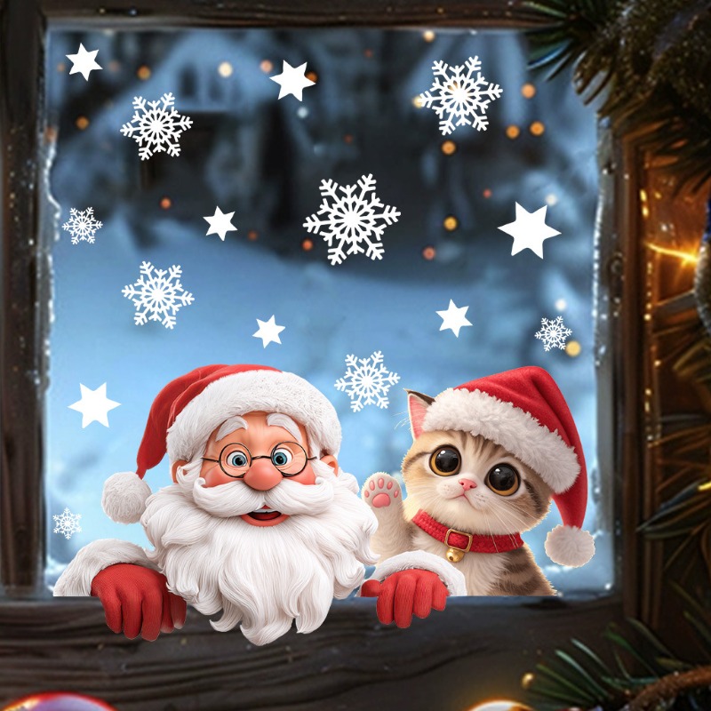 Kitten Santa Claus Window Stic - Snowflake Window Decal avis et prix
