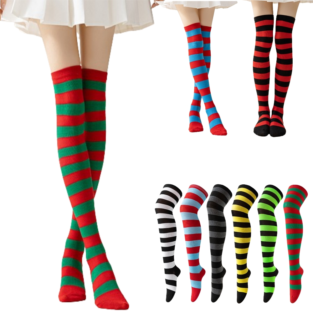 Striped Over Knee High Socks W - Christmas Stocking Hanging avis et prix
