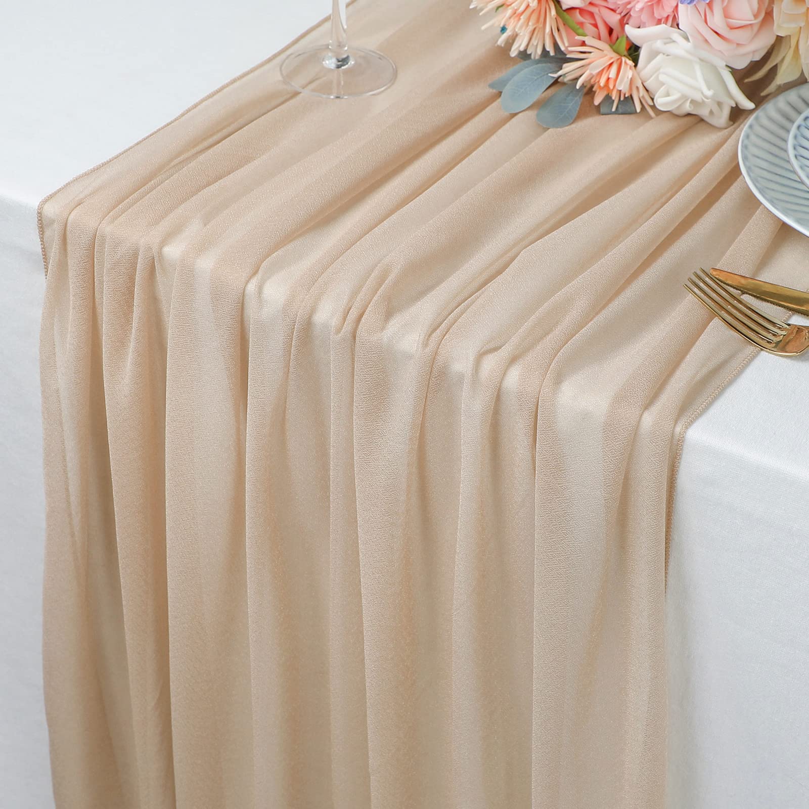 Beige Table Runner Chiffon Tab - Christmas Table Runner avis et prix