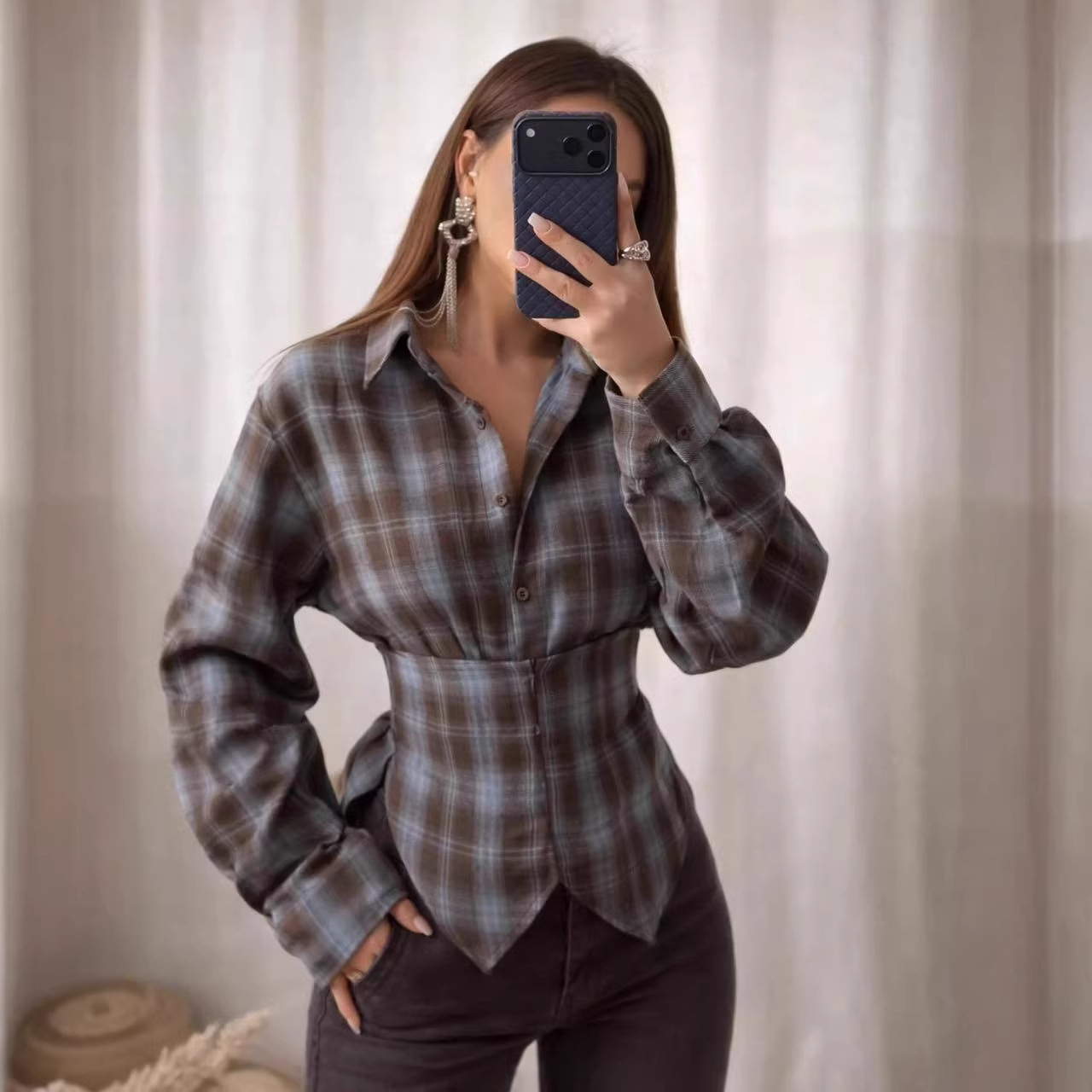 Loose Women's Plaid Blouse Vin - Christmas Throw Blanket avis et prix